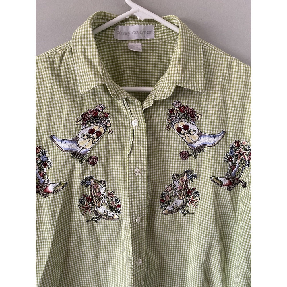 Vintage embroidered western rodeo gingham plaid women's  button-down Shirt L